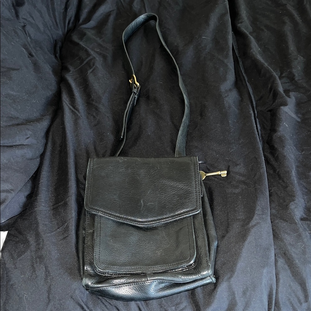 Black Leather Fossil Crossbody Purse
